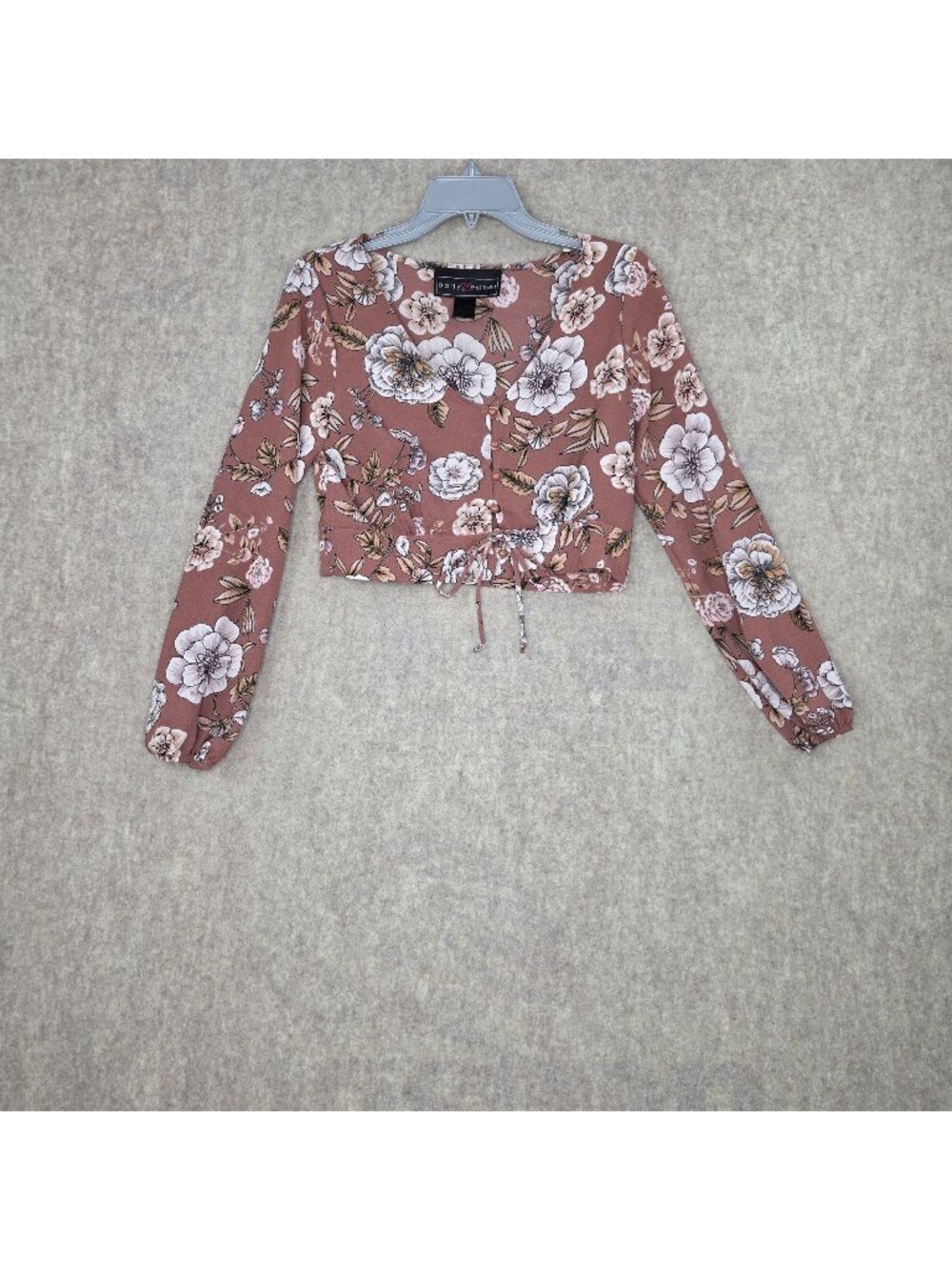 Polly & Esther Womens Floral Long Sleeve Blouse Pink/White/Brown Size Small